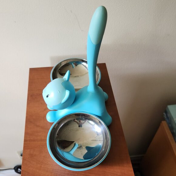 😻 ALESSI Tigrito Cat Blue Cat 2 Bowls Cat Feeder by Designer Mairiam Mirri - Picture 5 of 14